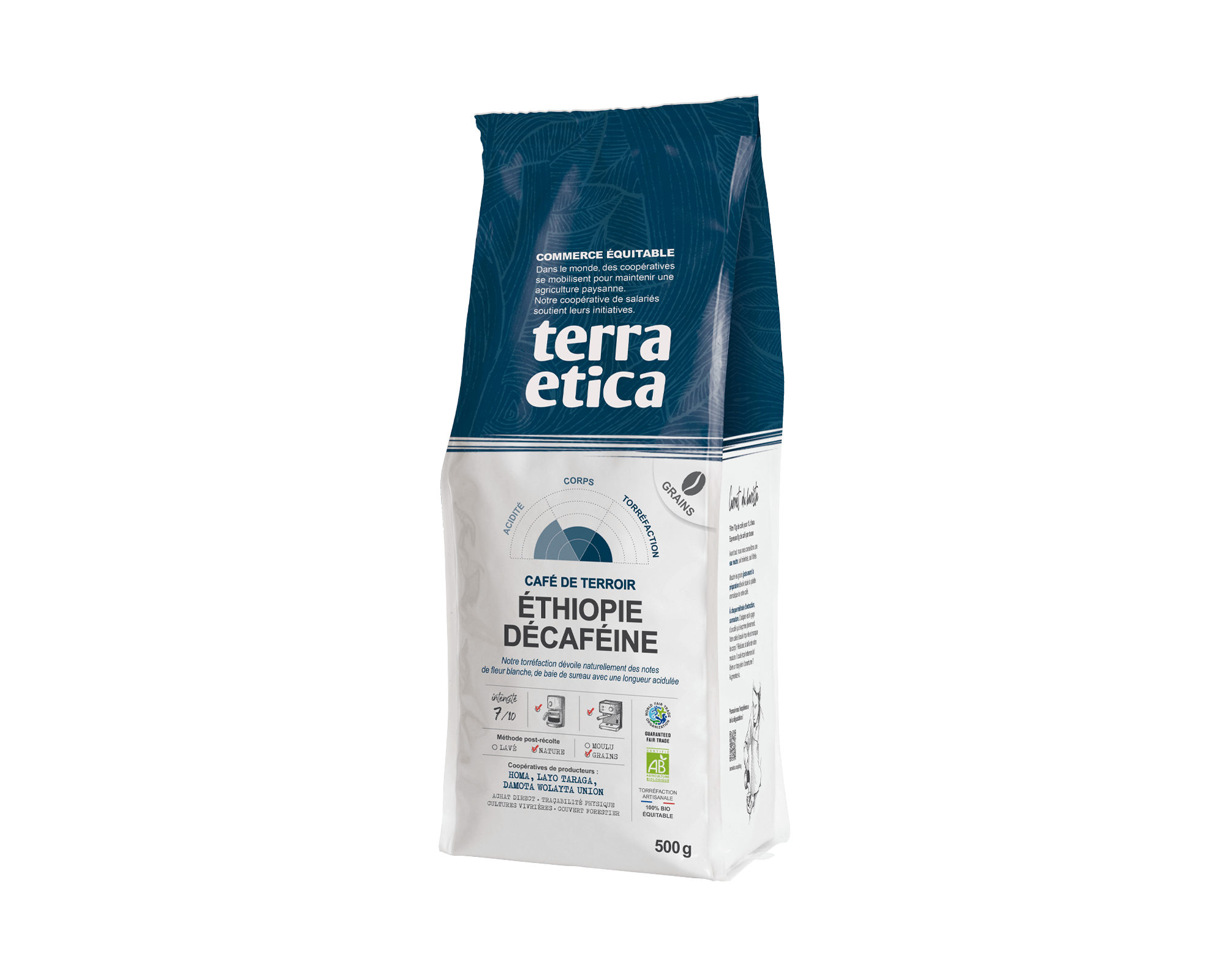 Arabica Décaféiné Éthiopie Grains biologique et issu du commerce équitable format 500g Terra Etica I Café Michel