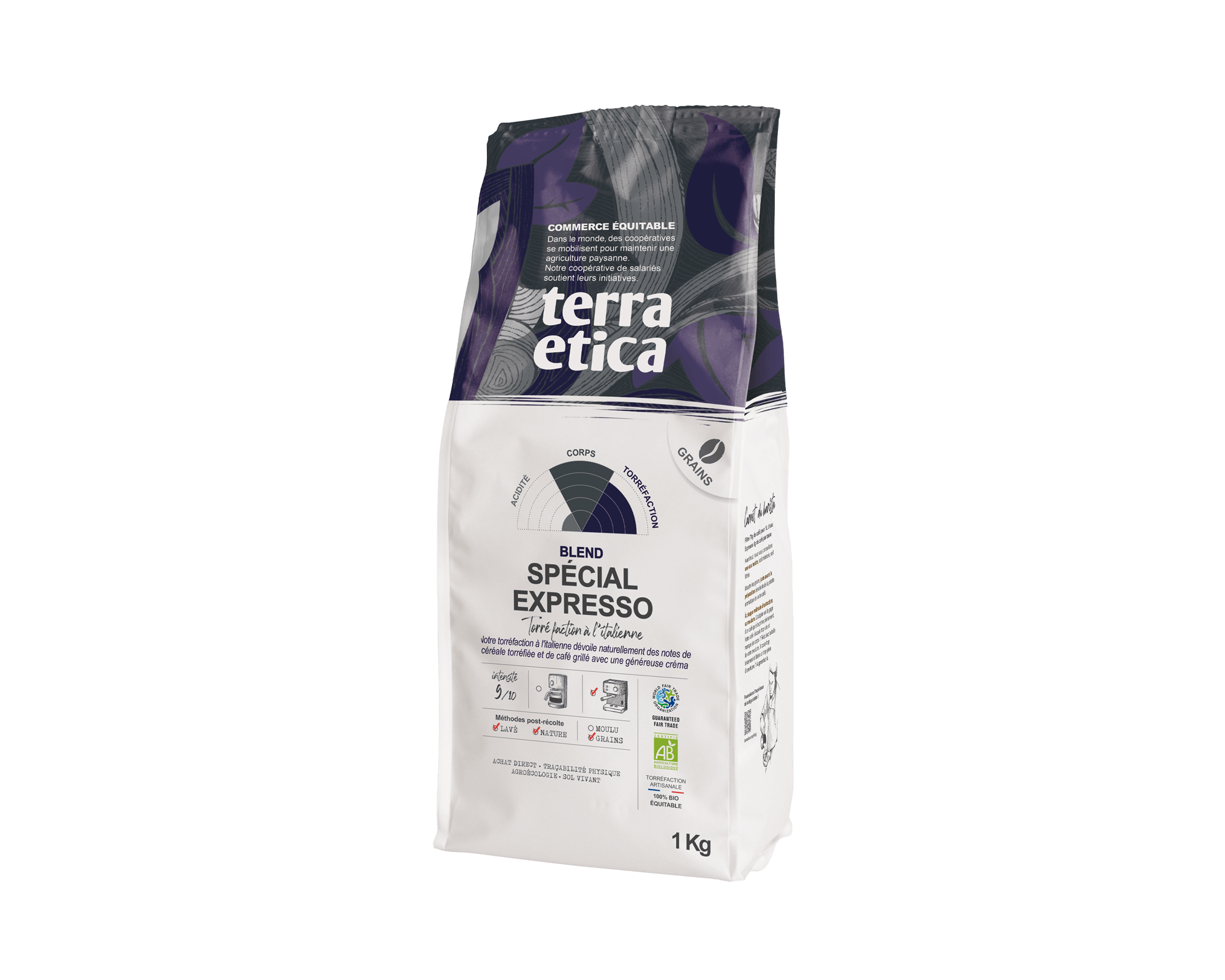 Mélange d'arabica et de robusta Spécial Expresso en grains bio et équitables - paquet 1kg - Terra Etica I Café Michel