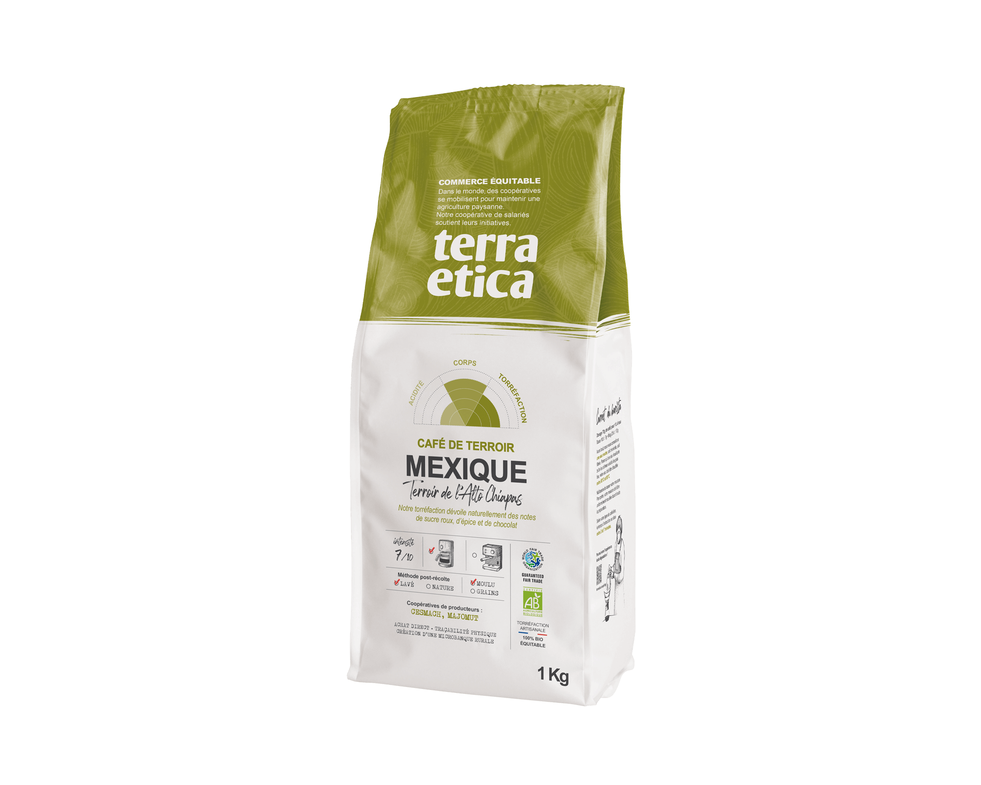 Café pur arabica du Mexique moulu biologique et équitable en format 1kg - Terra Etica I Café Michel