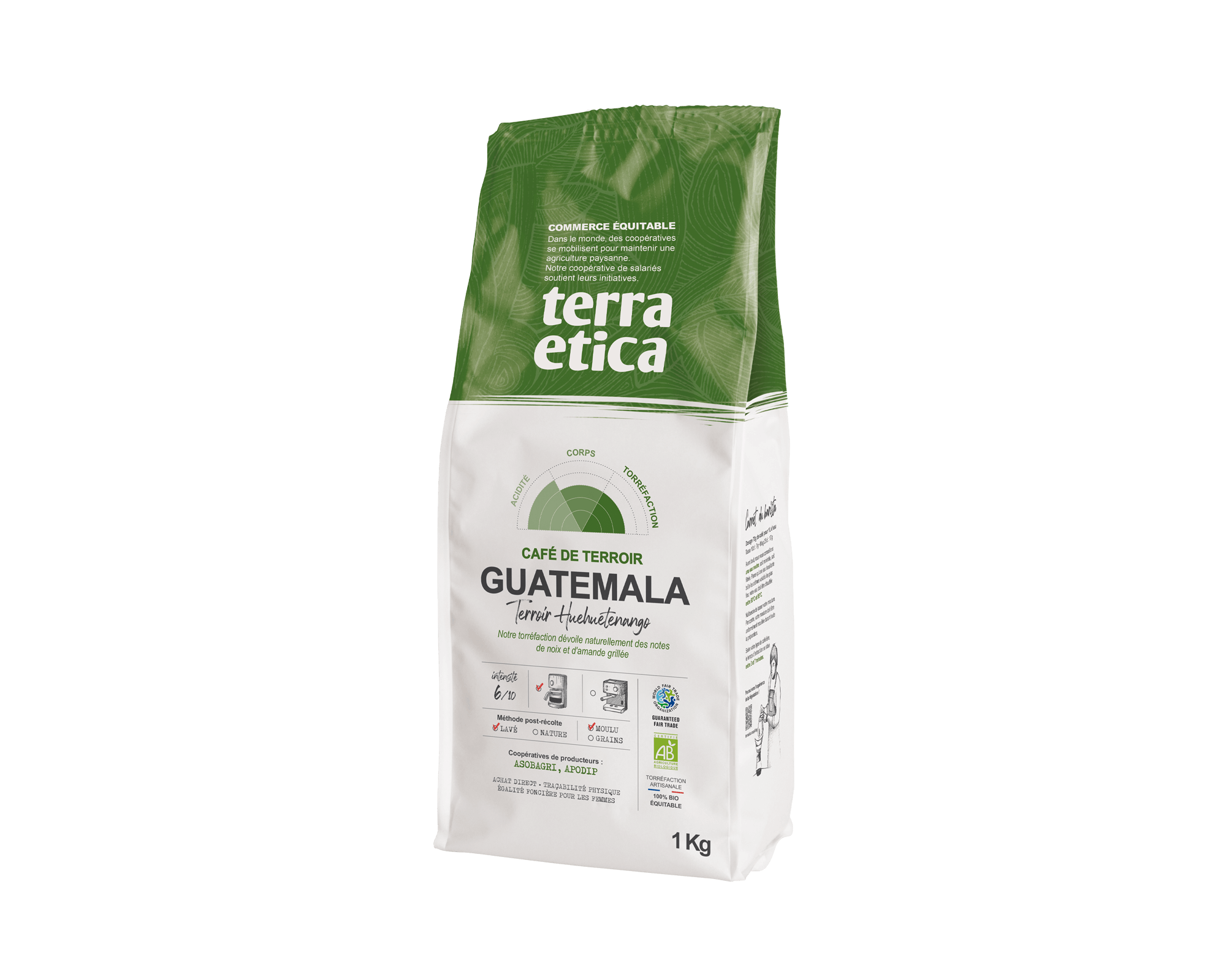 Café pur arabica du Guatémala moulu biologique et équitable en format 1kg Terra Etica - Café Michel