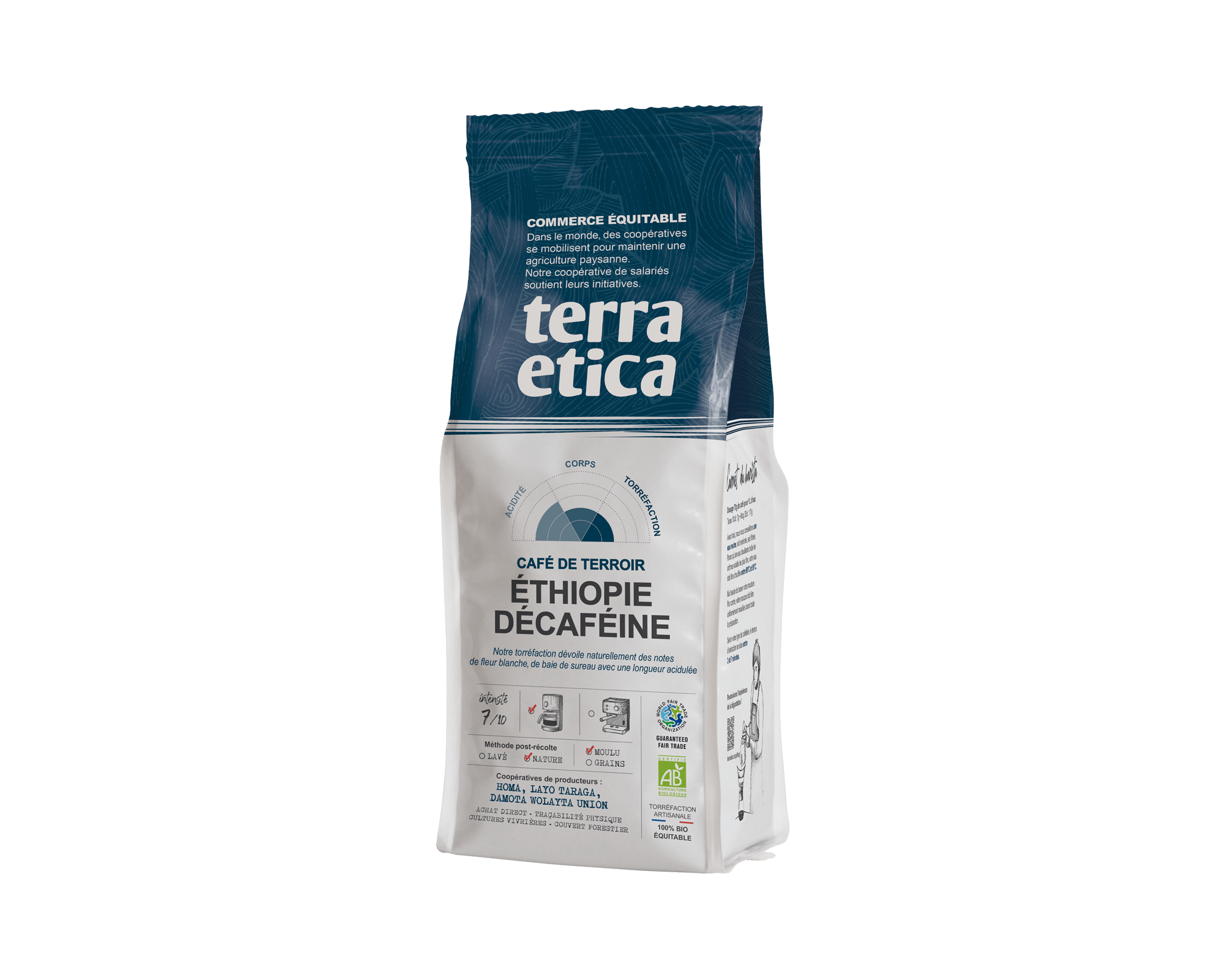 Café pur arabica Décaféiné d'Éthiopie Moulu biologique et équitable, format 250gr Terra Etica I Café Michel