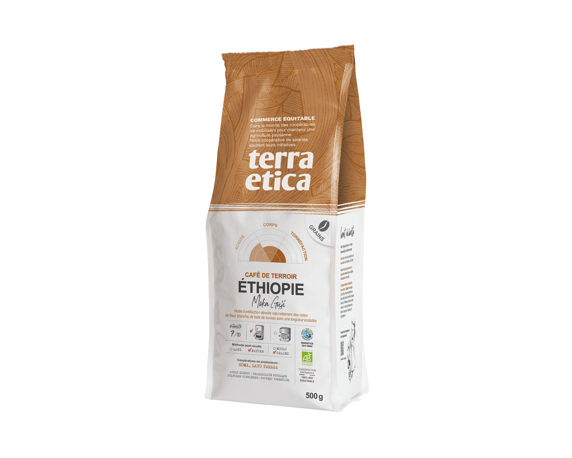 Café pur arabica d'Ethiopie en grains biologique et équitable en format 500g Terra Etica - Café Michel