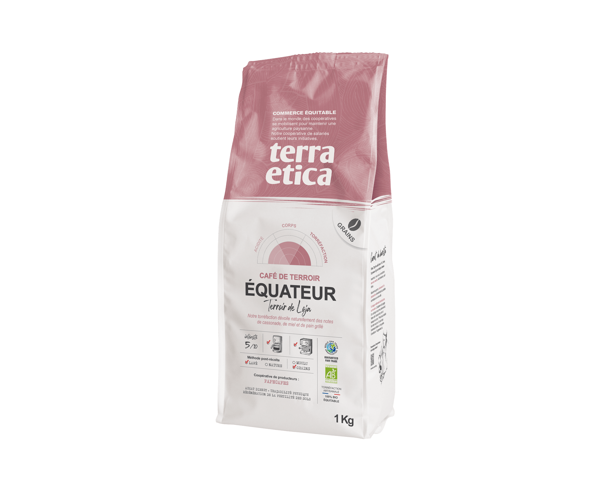 Café pur arabica d'Équateur en grains biologique et équitable en format 1 kg - Terra Etica I Café Michel