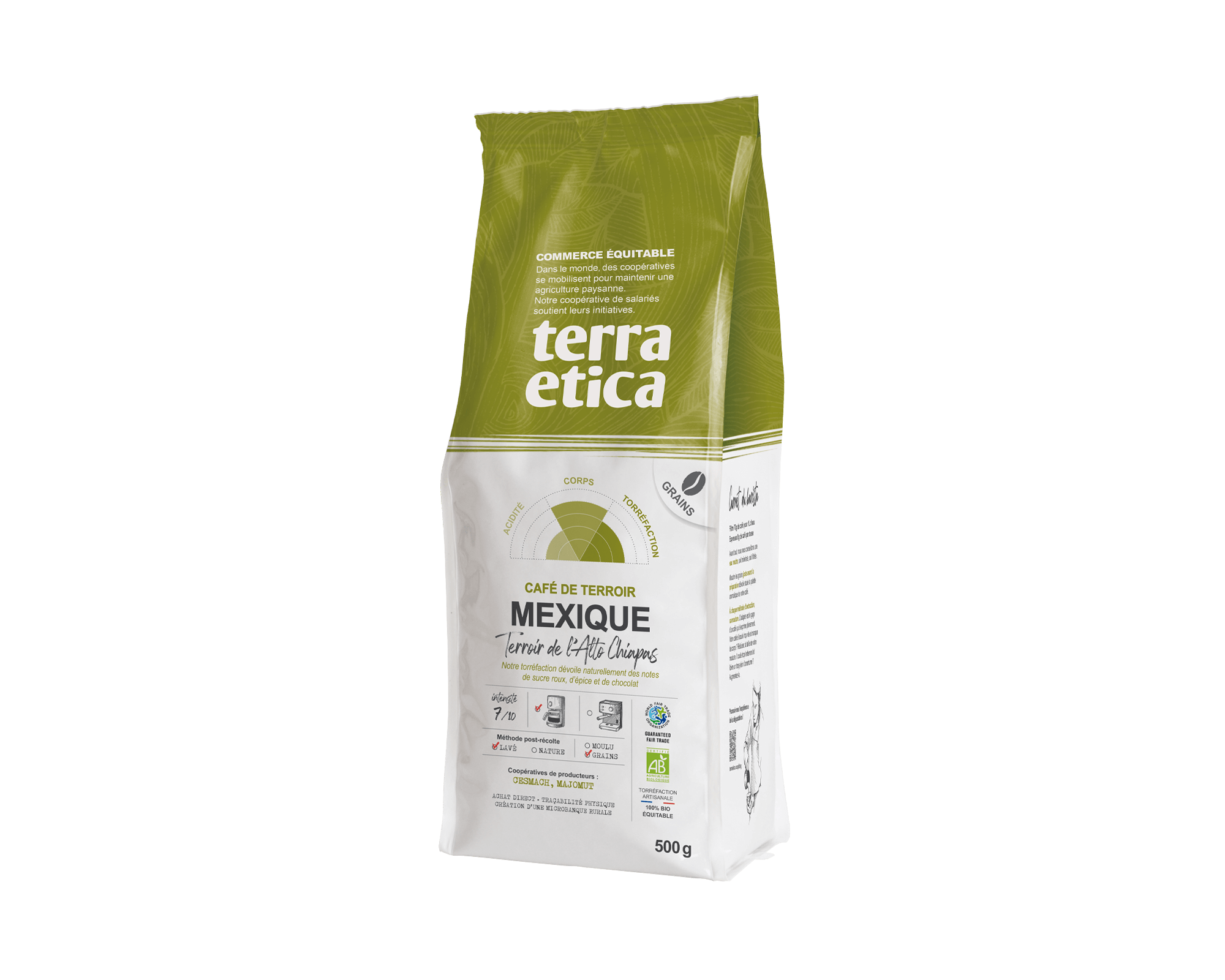 Café pur arabica Mexique Grains biologique et équitable, format 500g - Terra Etica I Café Michel