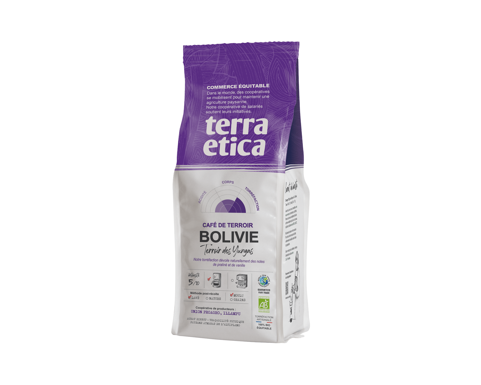 Café pur arabica Bolivie Moulu biologique et équitable en format 250 g - Terra Etica l Café Michel