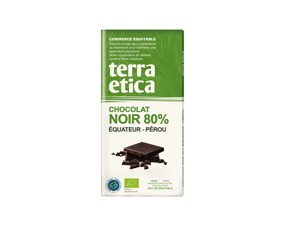 Terra Etica - Tablette chocolat noir bio 80% de cacao d'Equateur & Pérou issu du commerce équitable