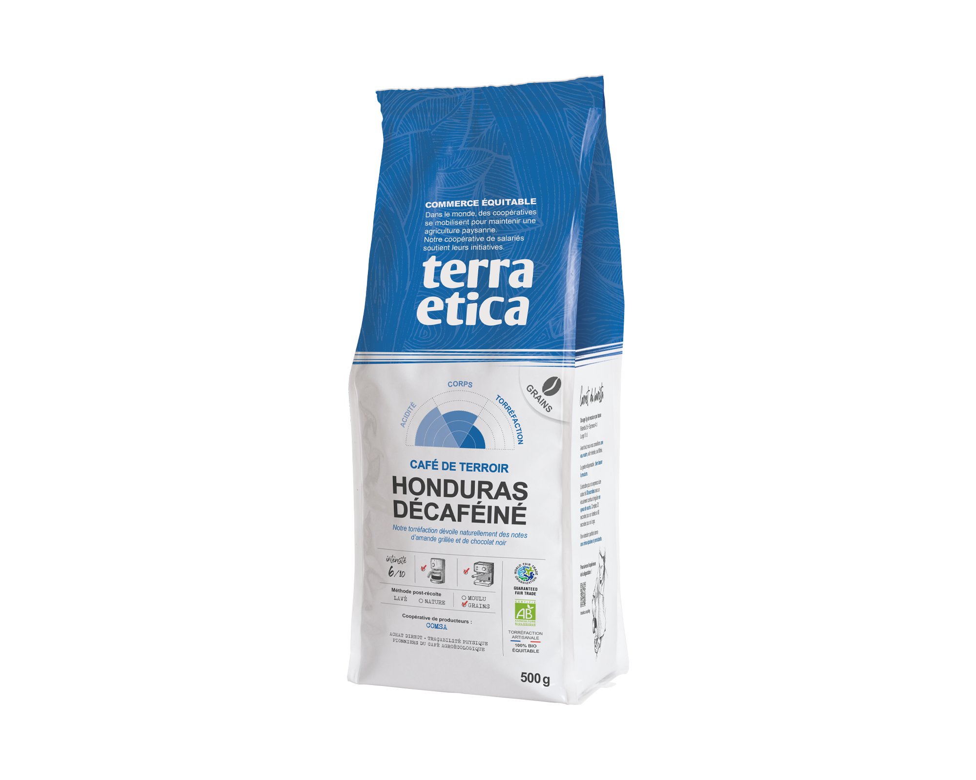 Café arabica décaféiné du Honduras en grains bio et issu du commerce équitable, format 500g - Terra Etica I Café Michel