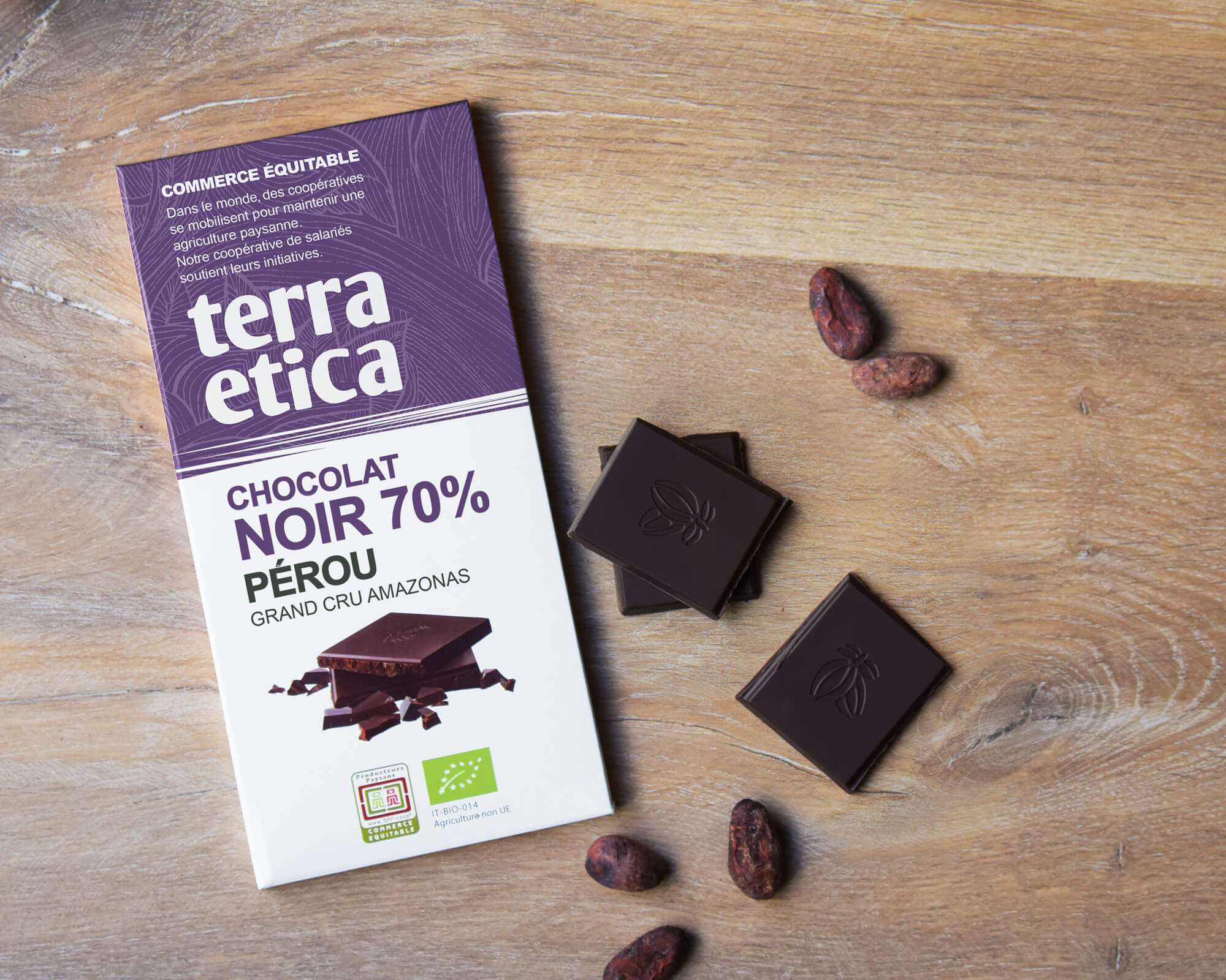 Chocolat Noir bio et équitable 70% cacao Pérou I Terra Etica