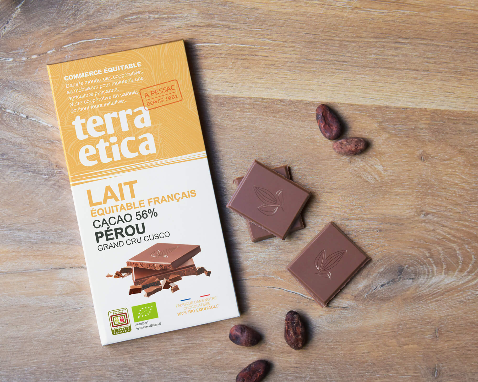 Chocolat Lait intense 56% cacao Pérou bio et équitable I Terra Etica