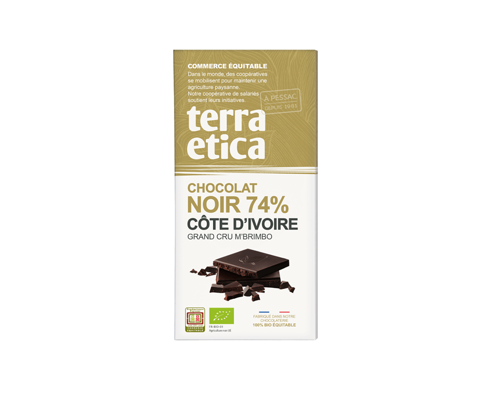 Chocolat Noir bio et équitable 74% cacao Côte d'Ivoire I Terra Etica