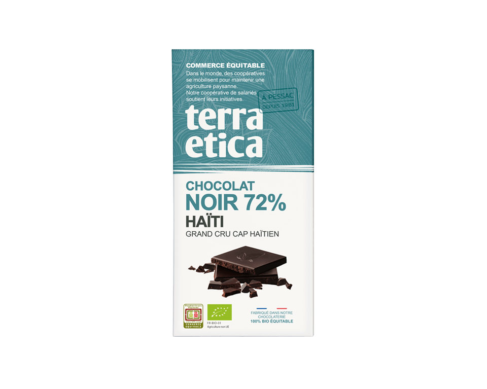 Chocolat Noir bio et équitable 72% cacao Haïti I Terra Etica