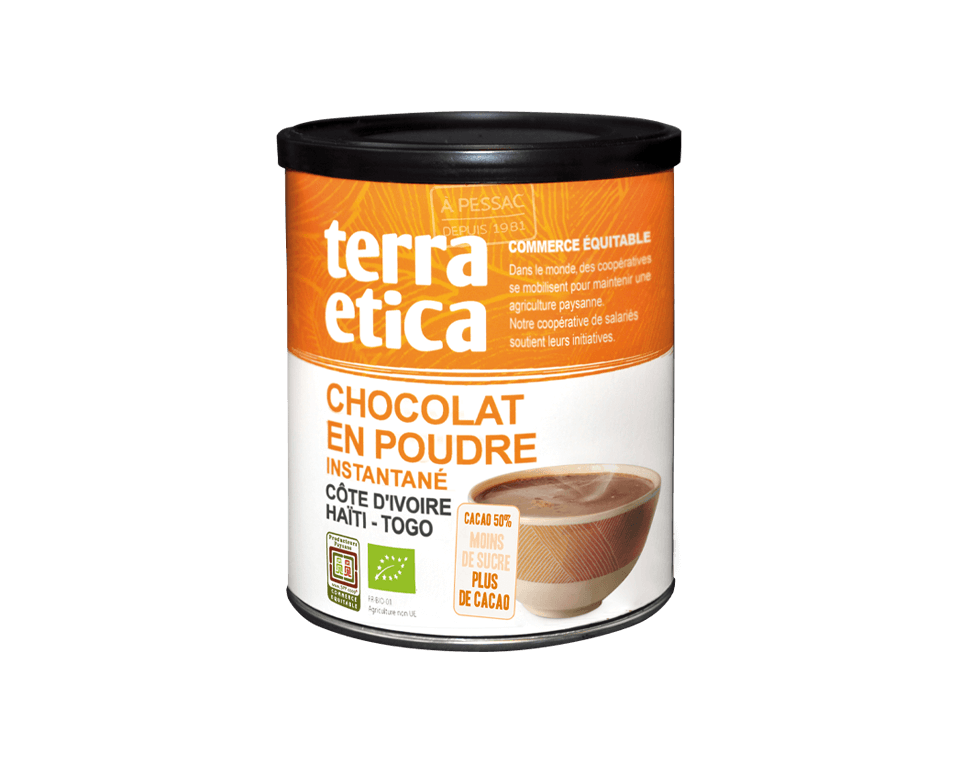 Terra Etica - Chocolat en poudre instantané bio et équitable Côte D'avoir, Haiti, Togo