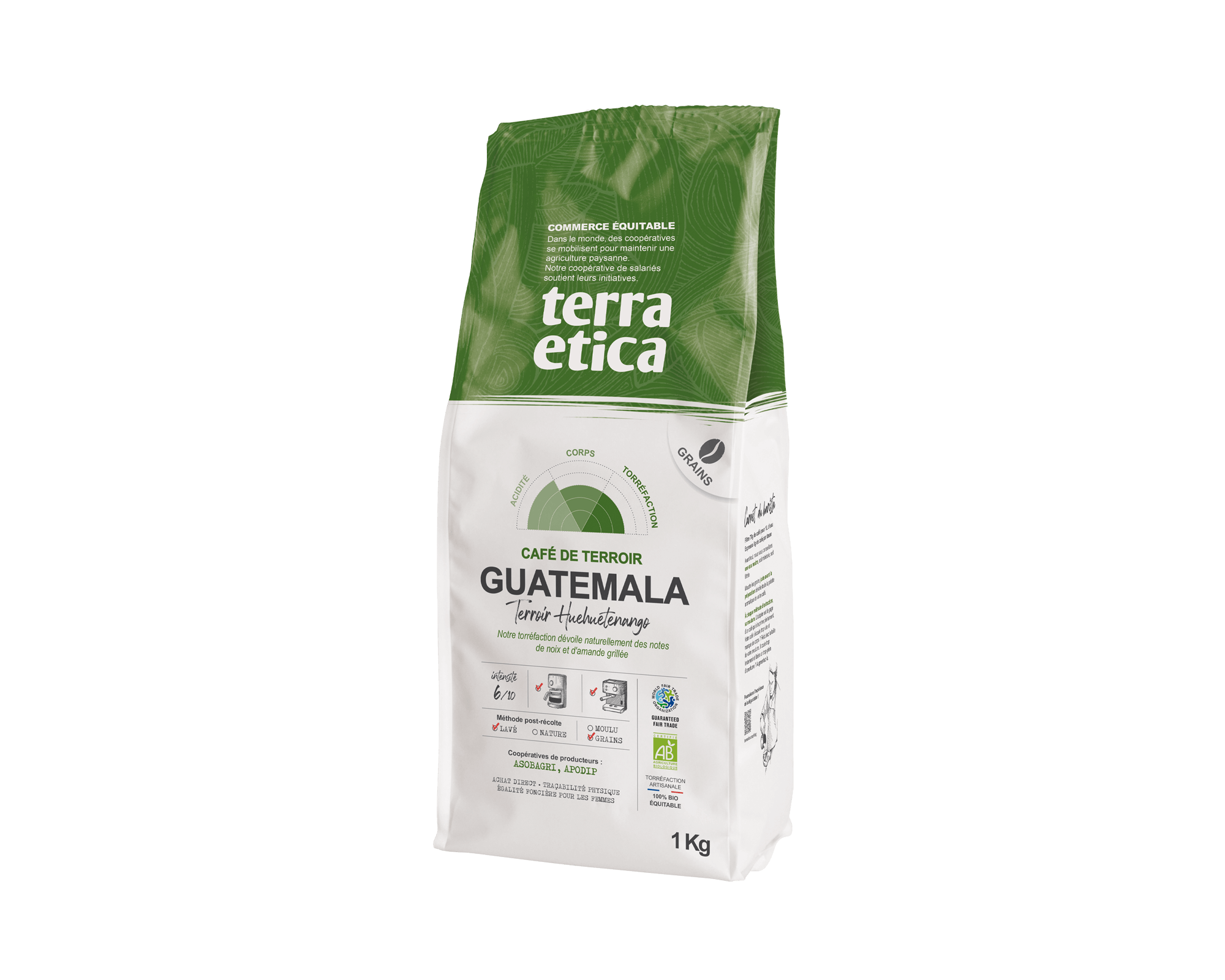 Pur arabica du Guatémala en grains biologique et équitable au format 1kg Terra Etica - Café Michel