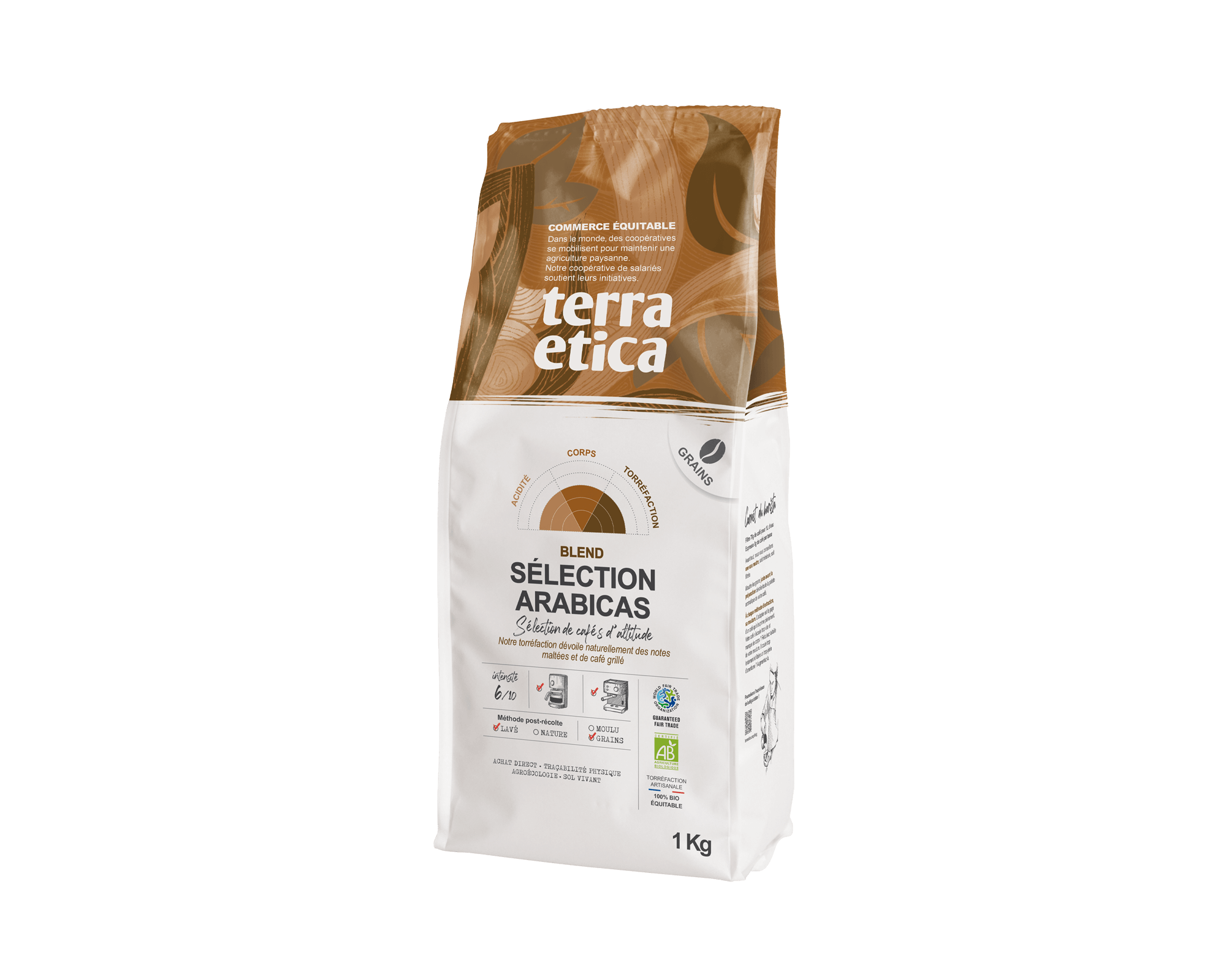 Café mélange blend Terra Etica I Café Michel Sélection arabicas en grains bio et issu du commerce équitable au format 1kg